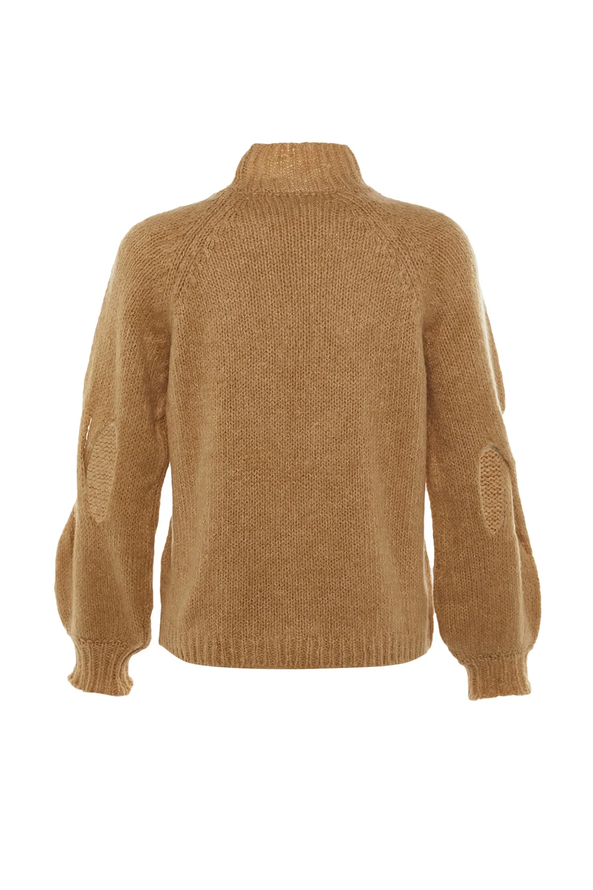 Trendyol Collection  Beiger Strickpullover mit weichem Strukturmuster, Stehkragen, Fenster-/Ausschnittdetail TWOAW22KZ0214
