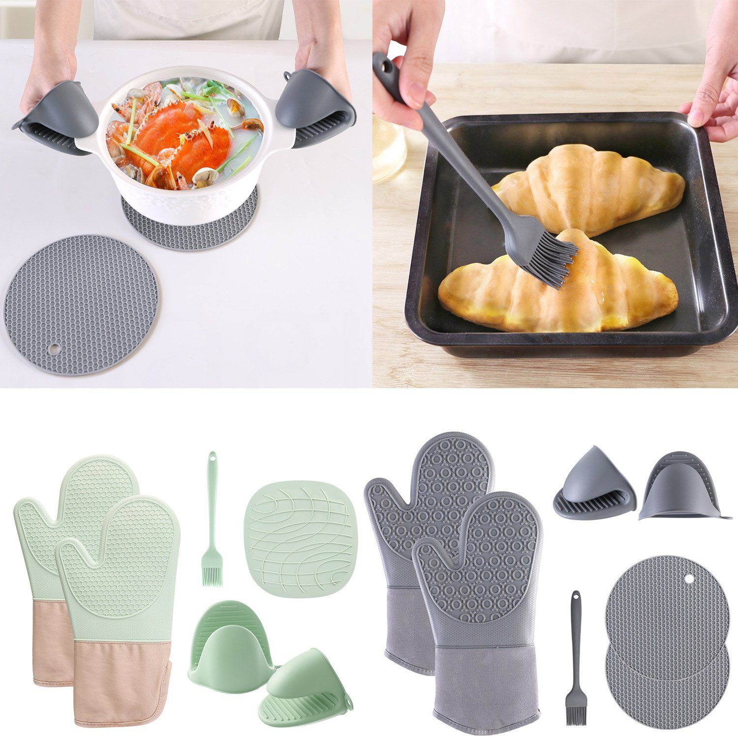 MAGICSHE Topfhandschuhe Silikon Ofenhandschuhe mit Baumwollfutter, Hitzebeständige Küchenhandschuhe
