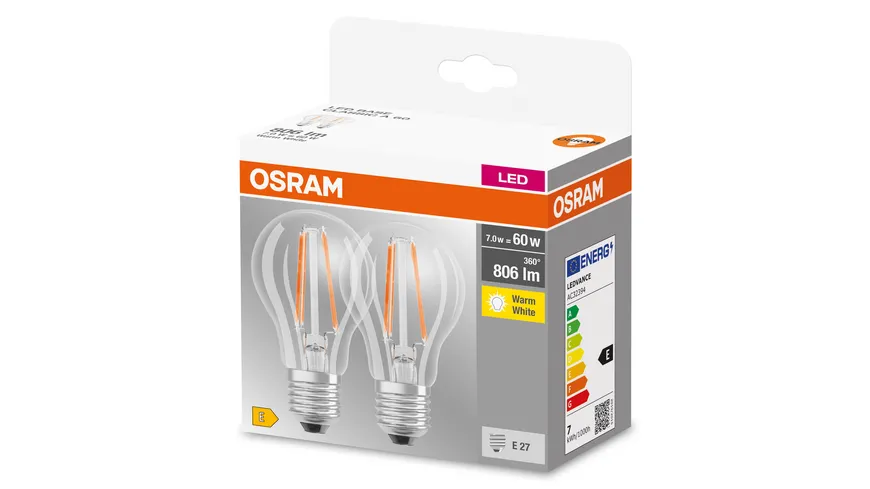 OSRAM Led Base Filament A 60 CL 6,5 Watt/2700 K E27