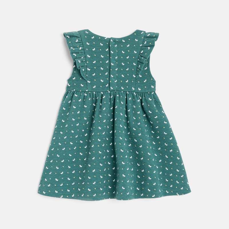 Robe à volants en coton fantaisie imprimé libellules verte bébé fille