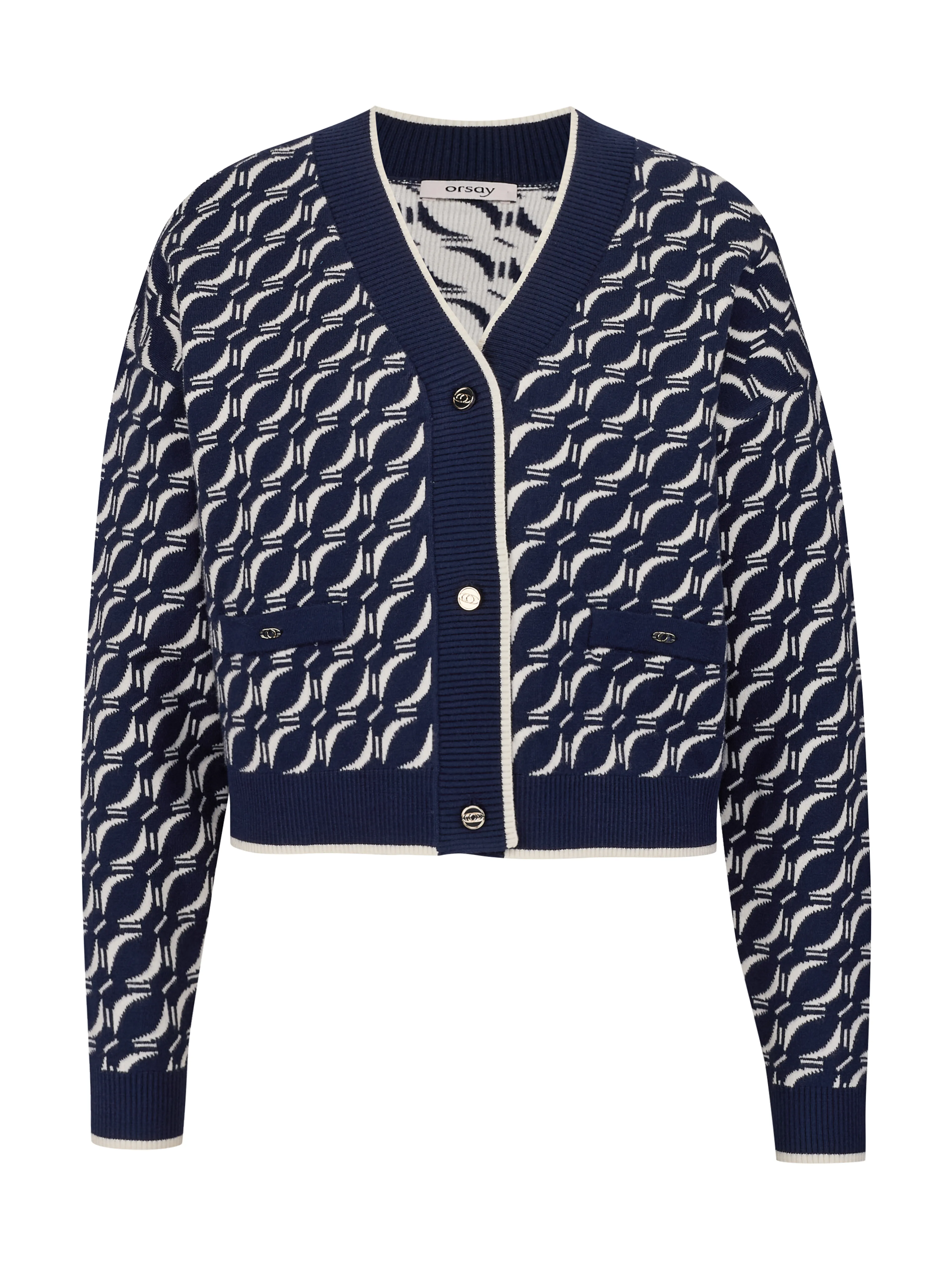 Dunkelblaue gemusterte Damen-Strickjacke ORSAY