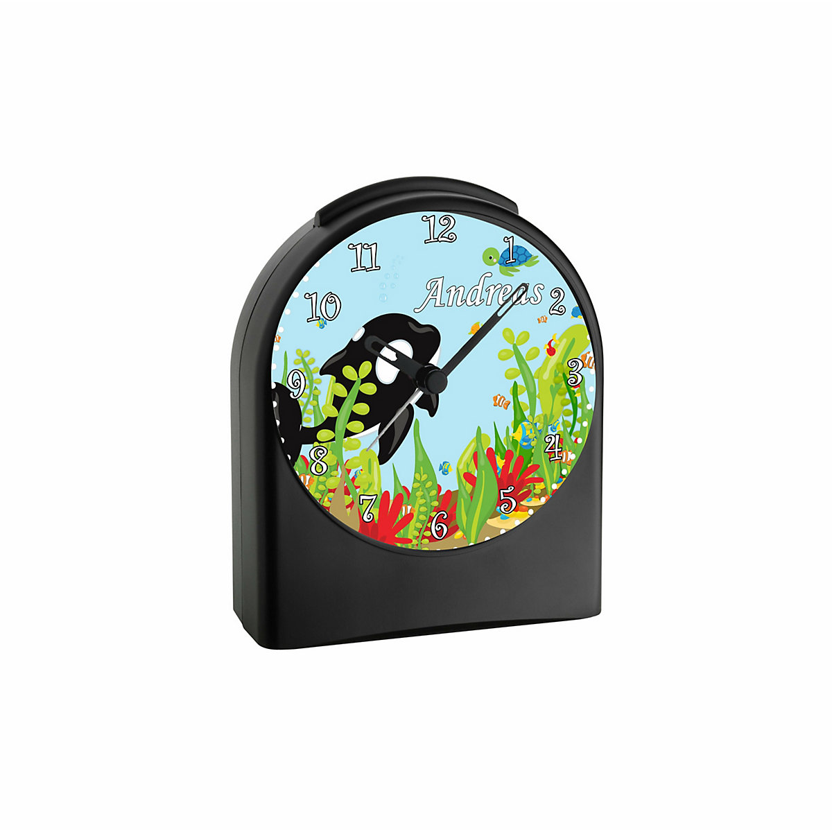 Kinder Funkwecker personalisiert mit Namen Fische Atom-/Funkuhr, 12-Stunden-Anzeigeformat, Schlummerfunktion, Nachtlicht, Geräuschlos/Ohne Ticken