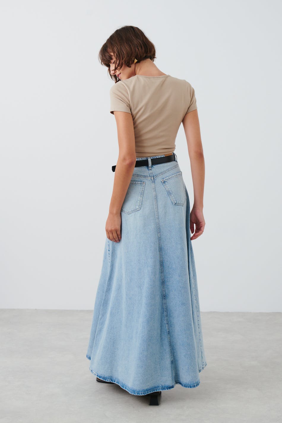 Wide denim skirt