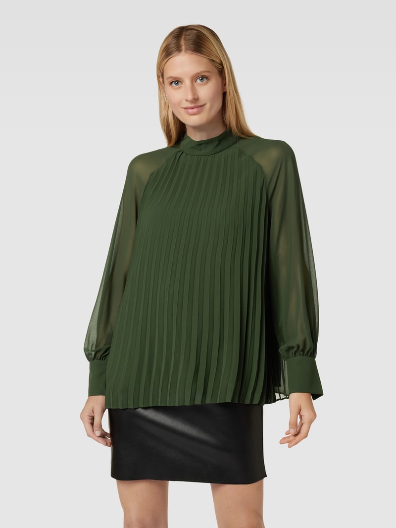 Bluse mit Plisseefalten in dunkelgrün