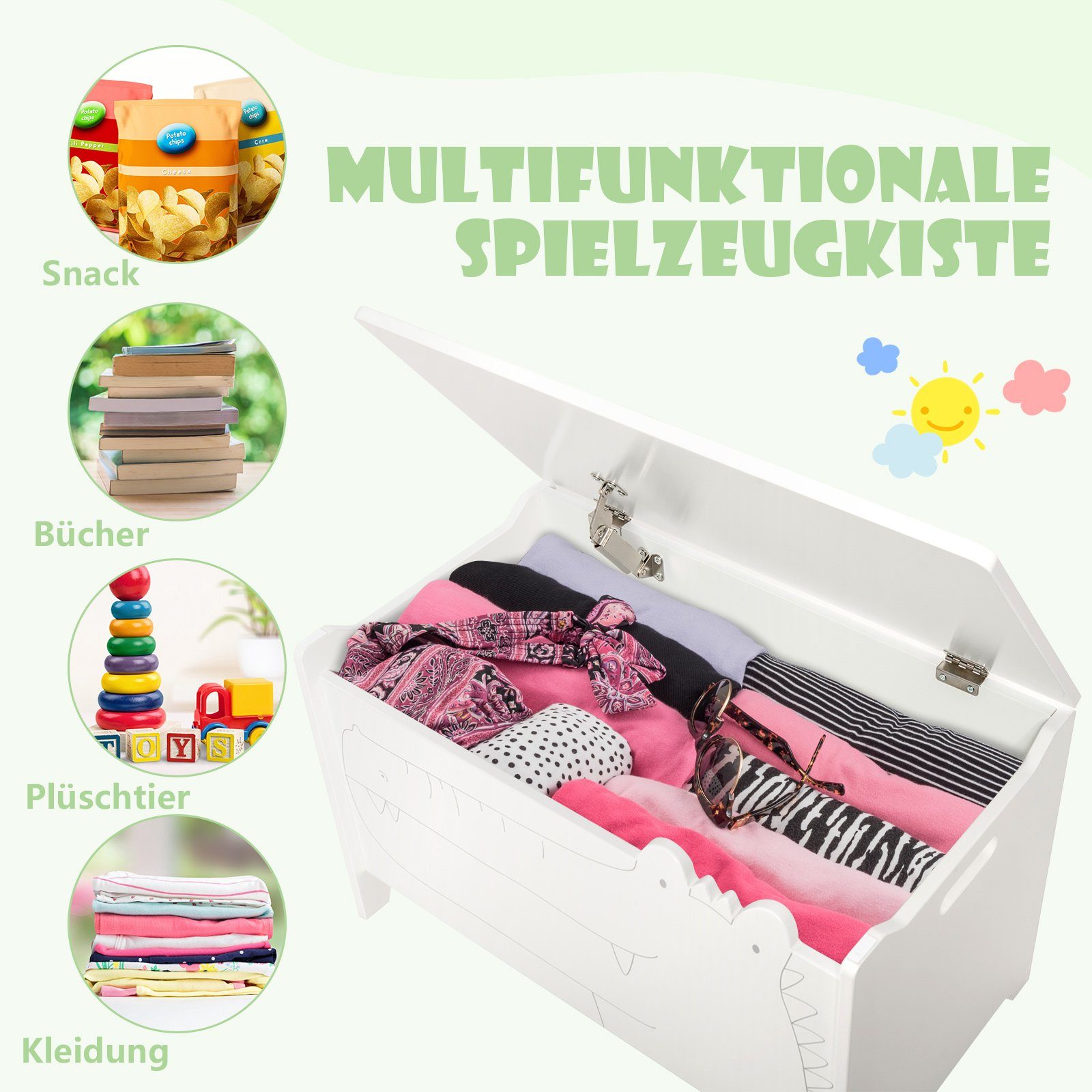 COSTWAY Spielzeugtruhe Spielzeugkiste, aus Holz, 60 x 33 x 37,5 cm