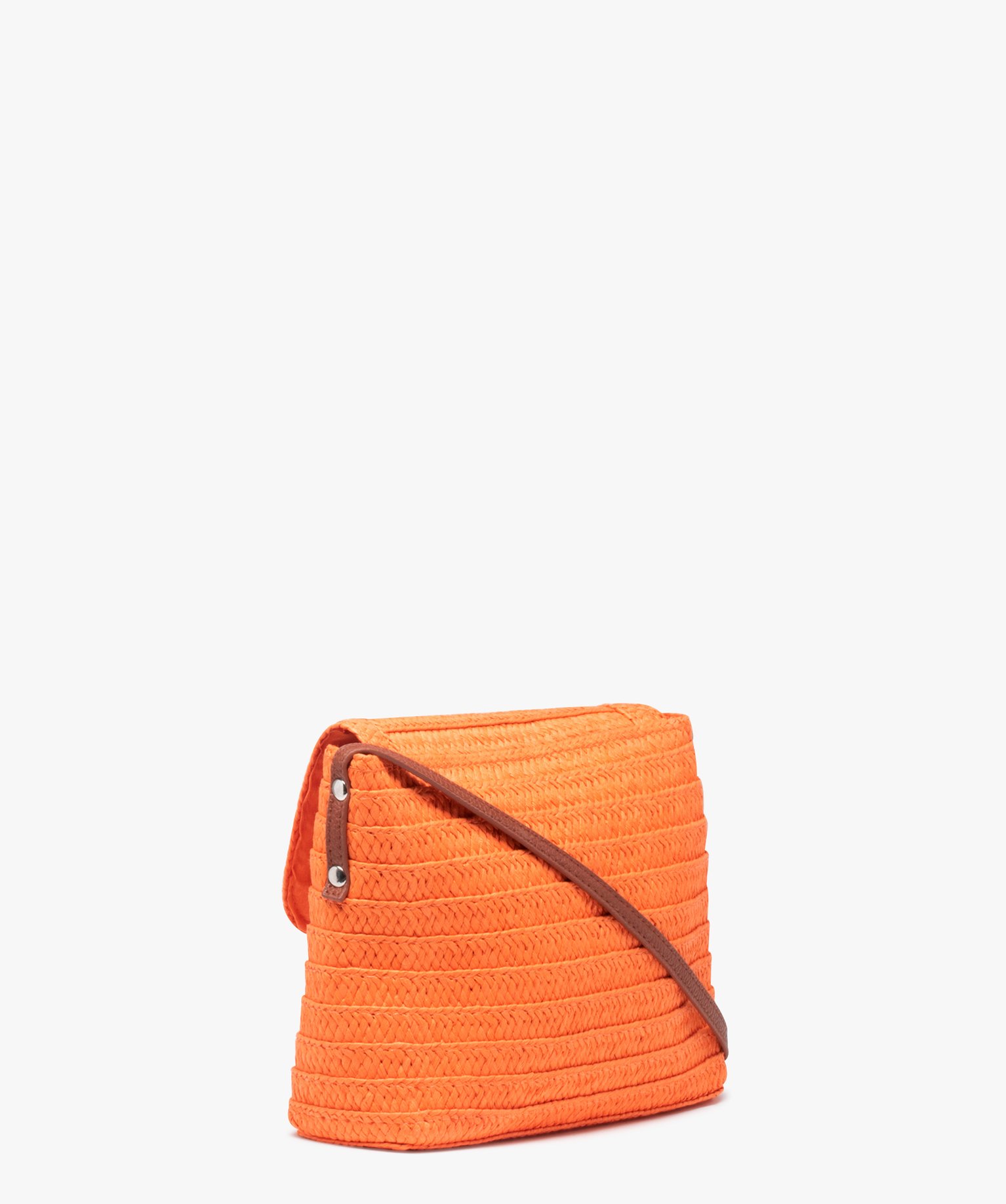 Sac besace femme en paille avec pompon orange | GEMO