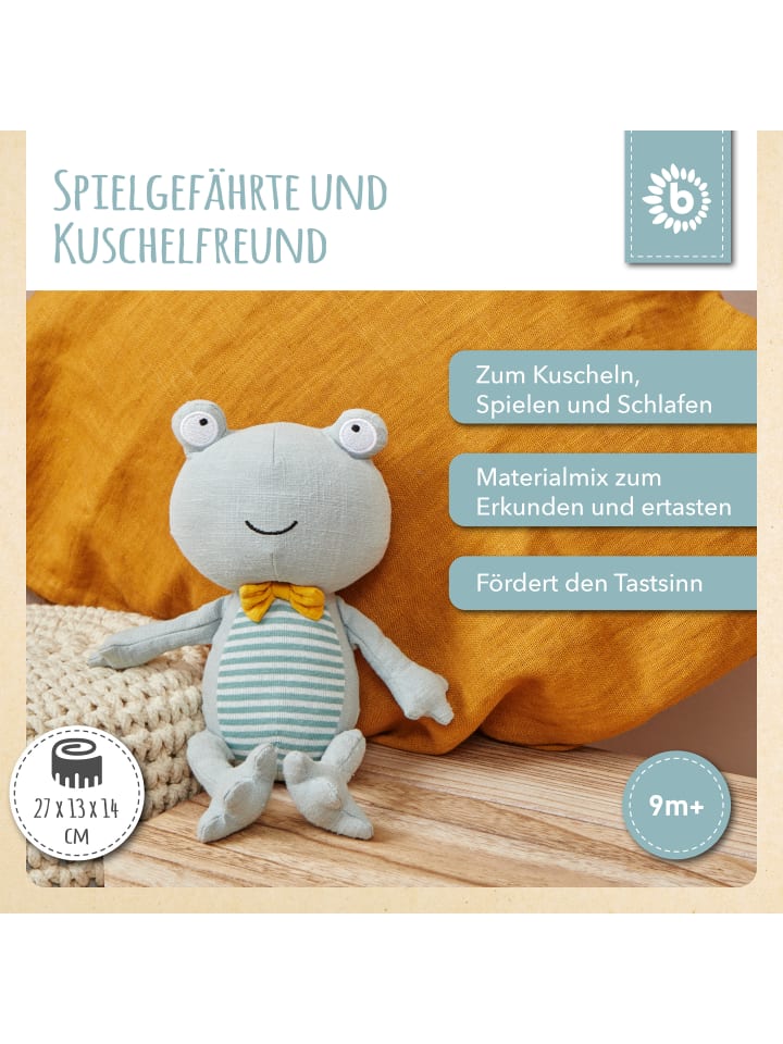 Bieco Spielwaren Kuscheltier aus Leinen & Musselin Frosch - ab Geburt in Blau günstig kaufen onesize