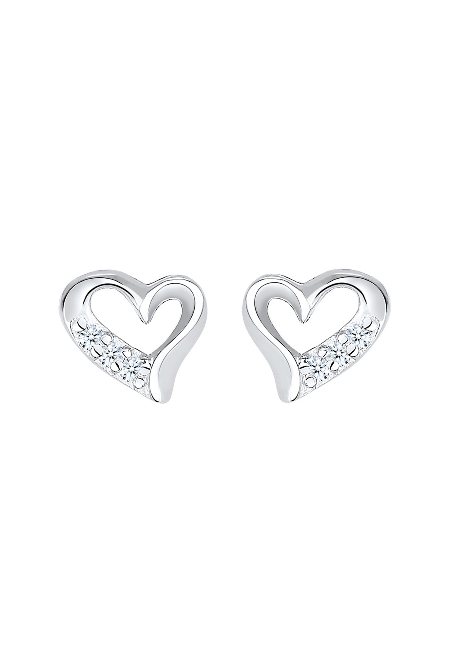 Eleganckie kolczyki damskie Elli DIAMONDS z motywem serca i diamentem (0,06 ct.) w srebrze próby 925