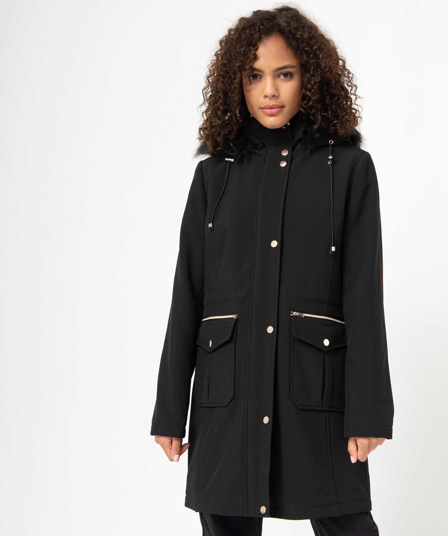 Parka femme avec col montant et capuche noir | GEMO