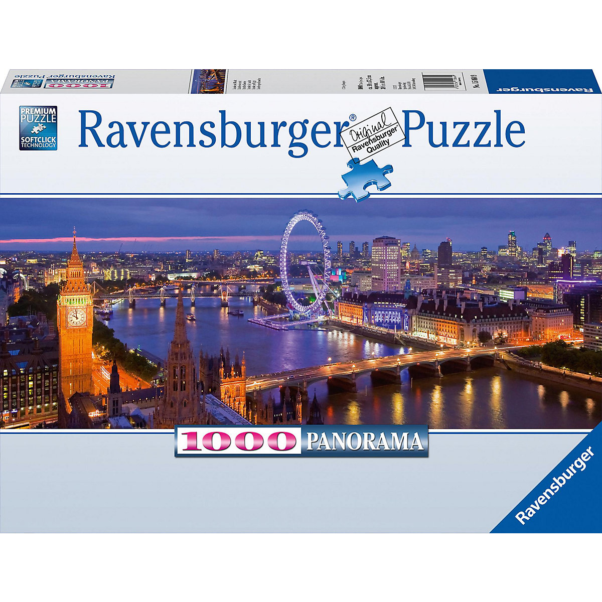 Puzzle 1000 Teile, 98x37 cm, Panorama, London bei Nacht