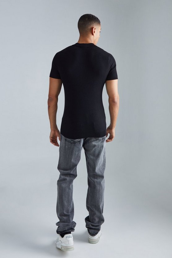 Recyceltes geripptes kurzärmliges Muscle-Poloshirt