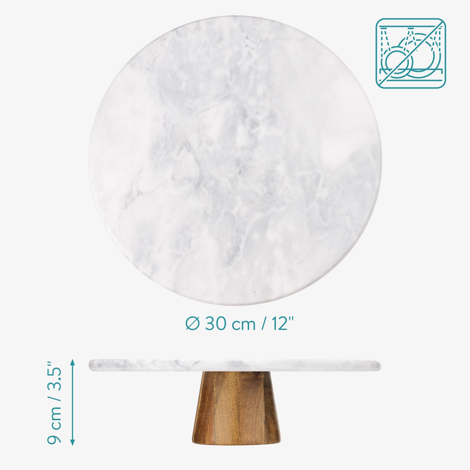 Navaris Tortenständer Drehbarer Marmor-Tortenständer - Ø 30cm - mit Akaziensockel, Marmor