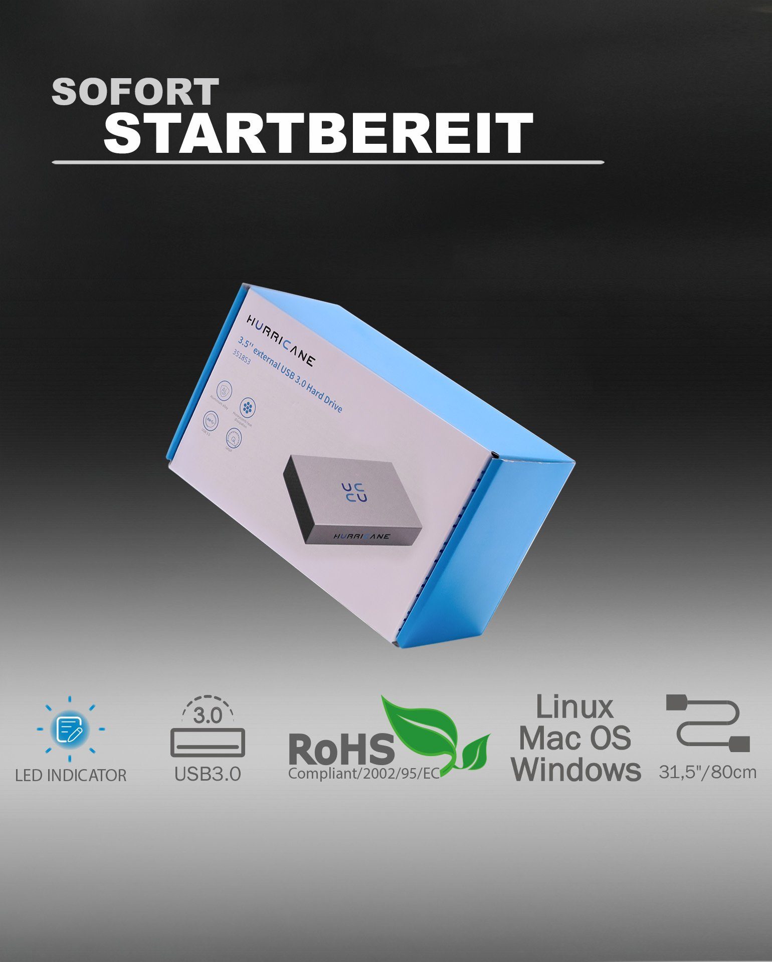 HURRICANE 3518S3 Externe Festplatte 2TB 3.5