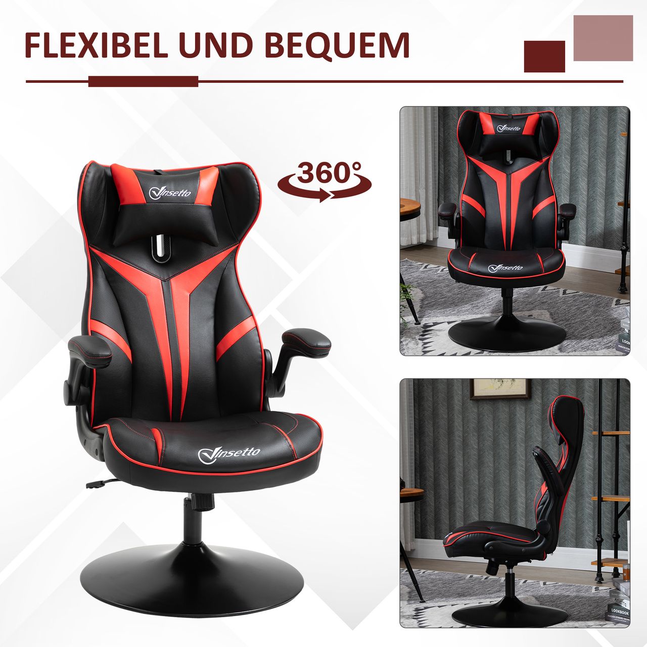 Vinsetto Gaming Stuhl ergonomischer Computerstuhl mit Wippfunktion Rot