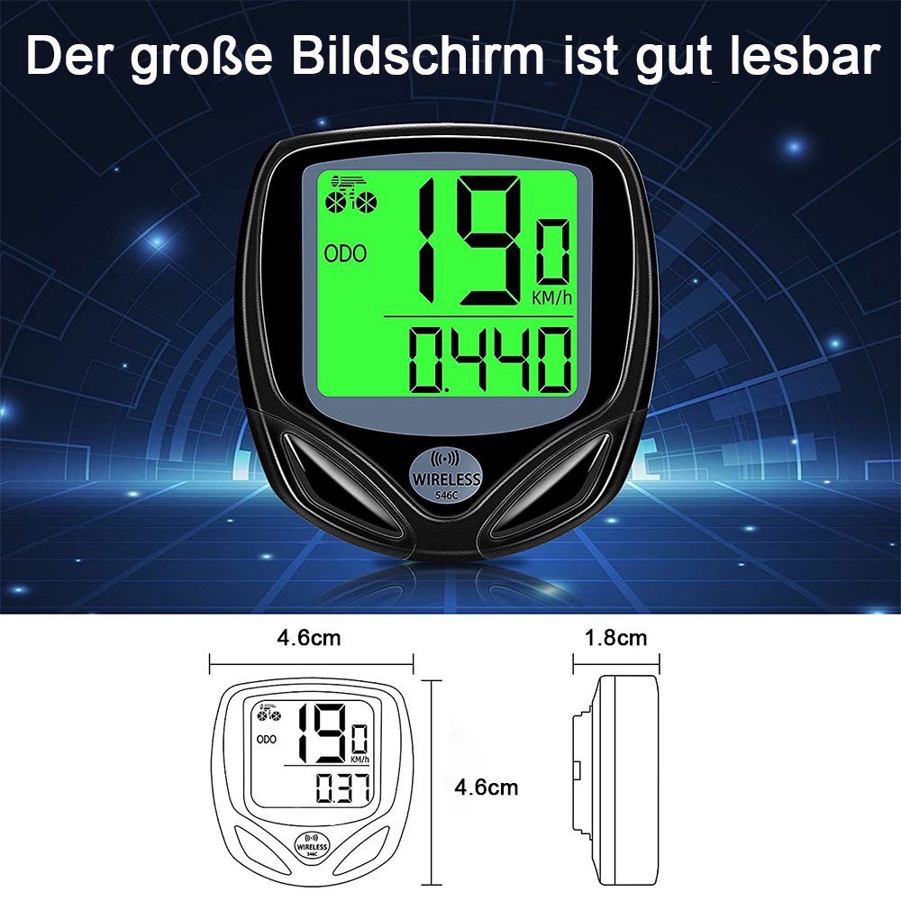 zggzerg Fahrradcomputer Fahrradcomputer Kabellos wasserdichte 16 Funktionen Fahrrad-Computer