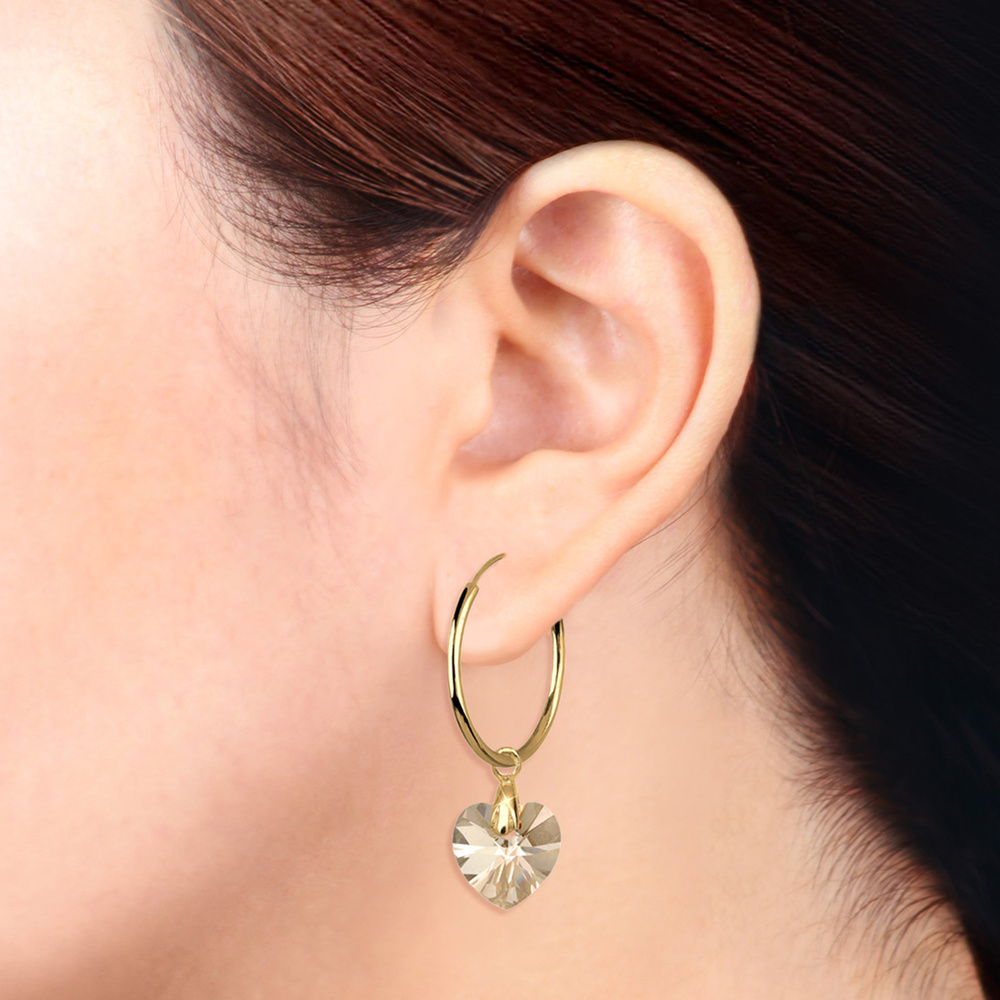 Elli Elli Boucles d'Oreilles Coeur Cristal Plaqué Or Argent (925/1000) Boucles d'oreilles