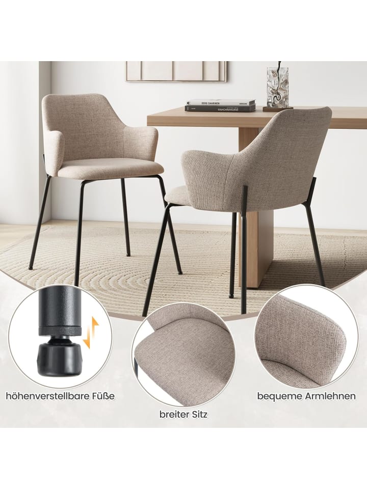 COSTWAY 2er Set Esszimmerstühle in Beige günstig kaufen onesize