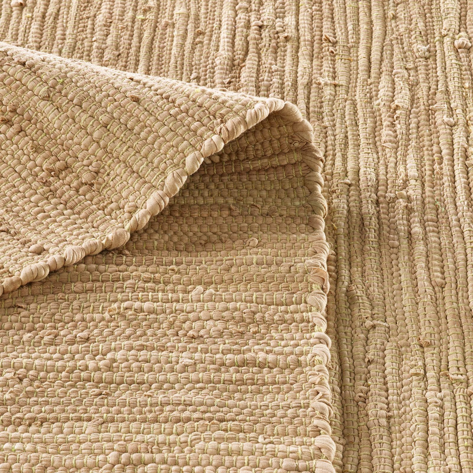Teppich Flickenteppich TaraCarpet Sylt mit Fransen, TaraCarpet, rechteckig, Höhe: 5 mm, Wohnzimmer Schlafzimmer Küchenteppich nachhaltig beige 060x090