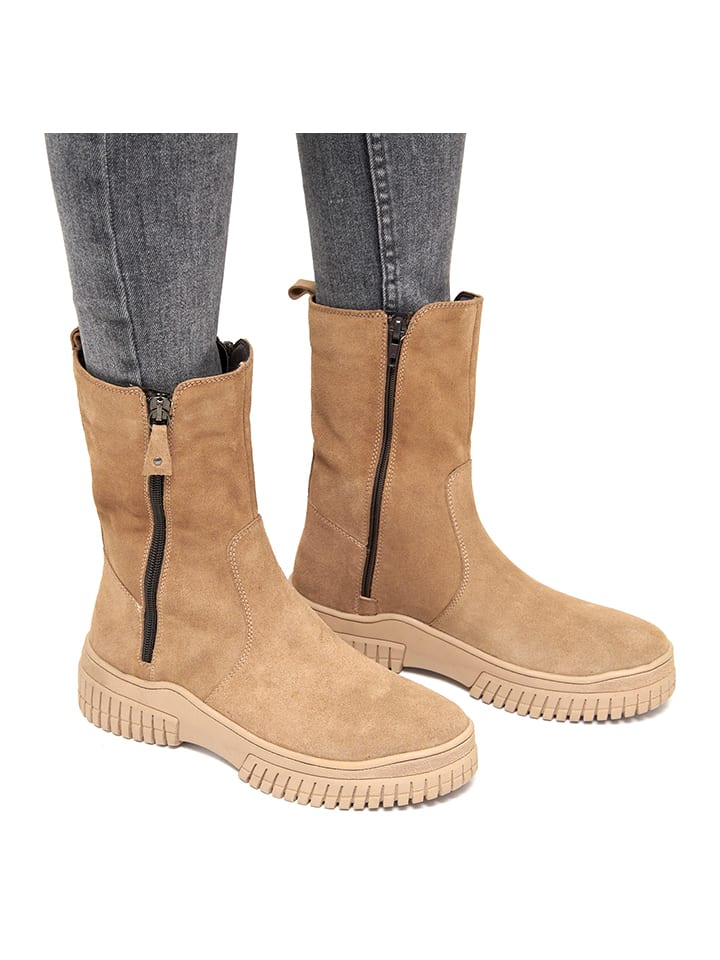 Mia Loé Leder-Boots in Beige günstig kaufen