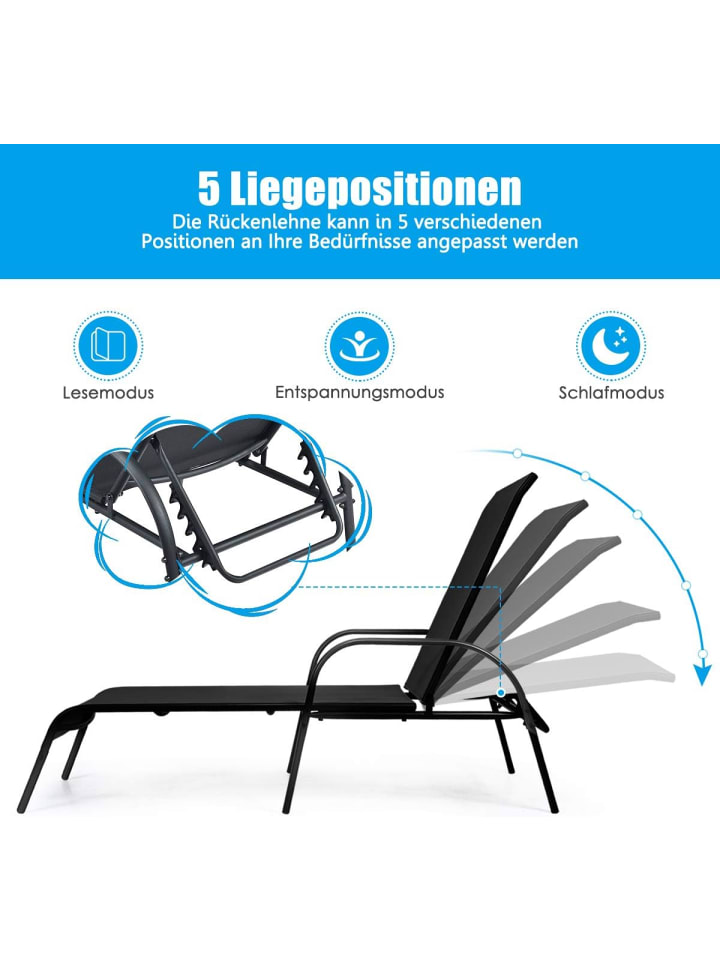 COSTWAY Gartenliege mit 5 einstellbaren Rücklehnpositionen in Schwarz günstig kaufen onesize