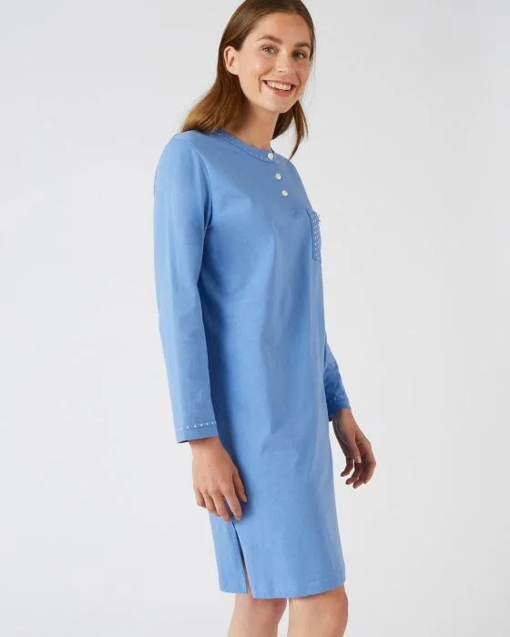 Chemise de nuit manches longues, maille jersey, 95 cm