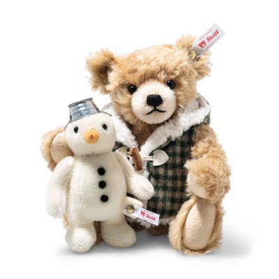 Teddybär mit Schneemann, 23 cm, beige