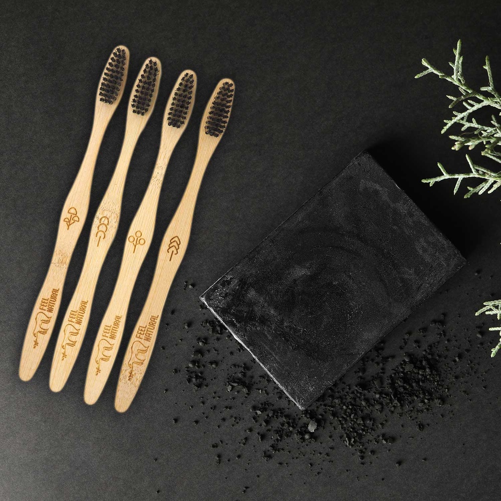 feel natural Lot 4 brosses à dents Charbon - Dur - Fe el Natural BROSSE A DENTS