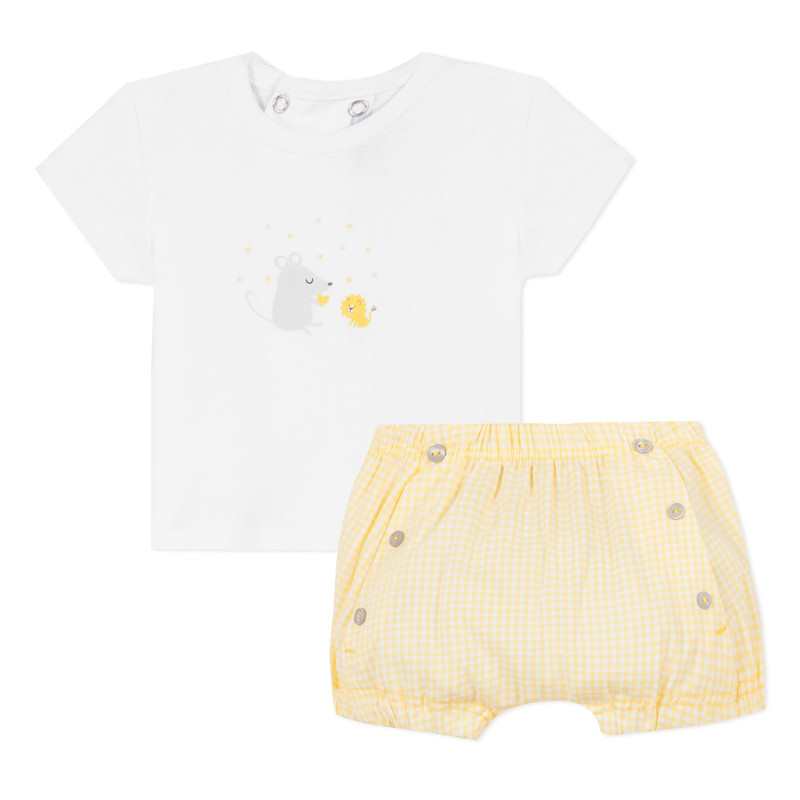 Ensemble bi matière vichy jaune naissance Absorba