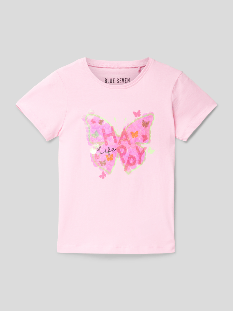 T-Shirt mit Paillettenbesatz in pink