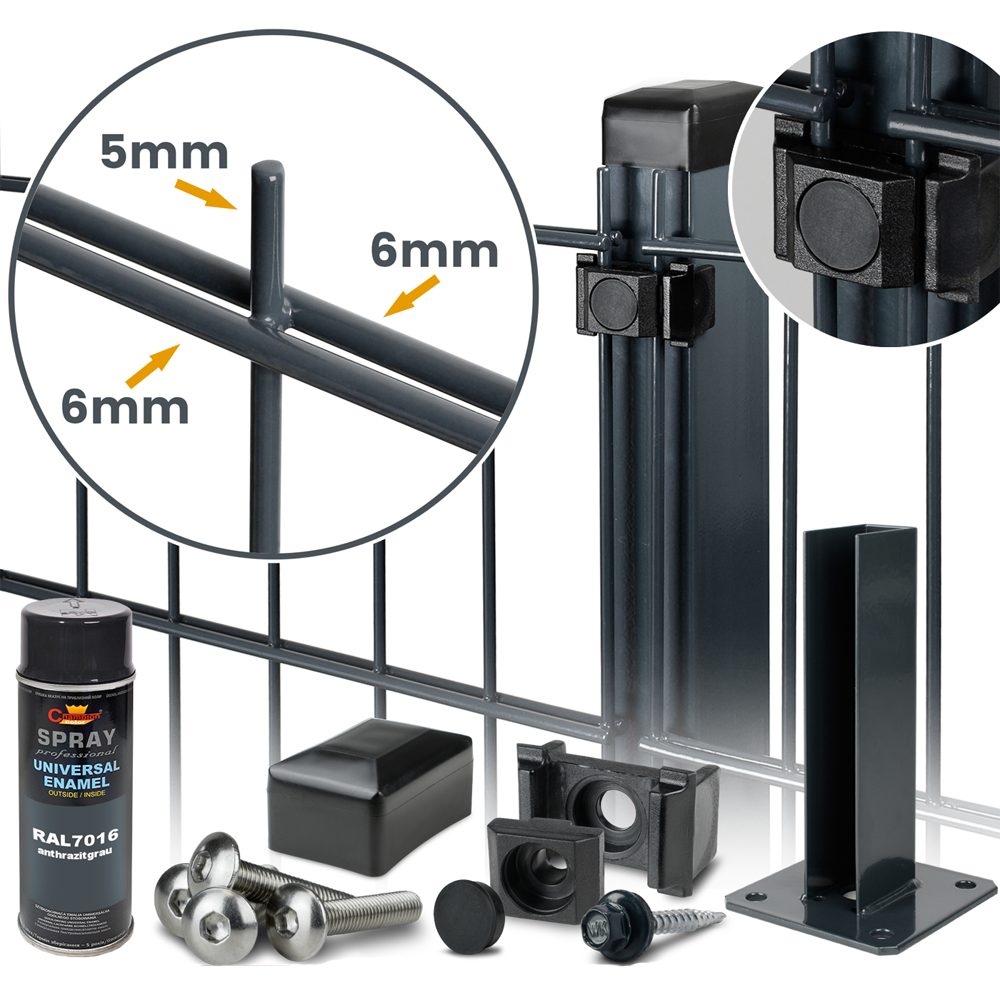 Roysson Doppelstabmattenzaun Doppelstabmattenzaun Komplettset Stabmattenzaun + Fußplatte (1630mm)