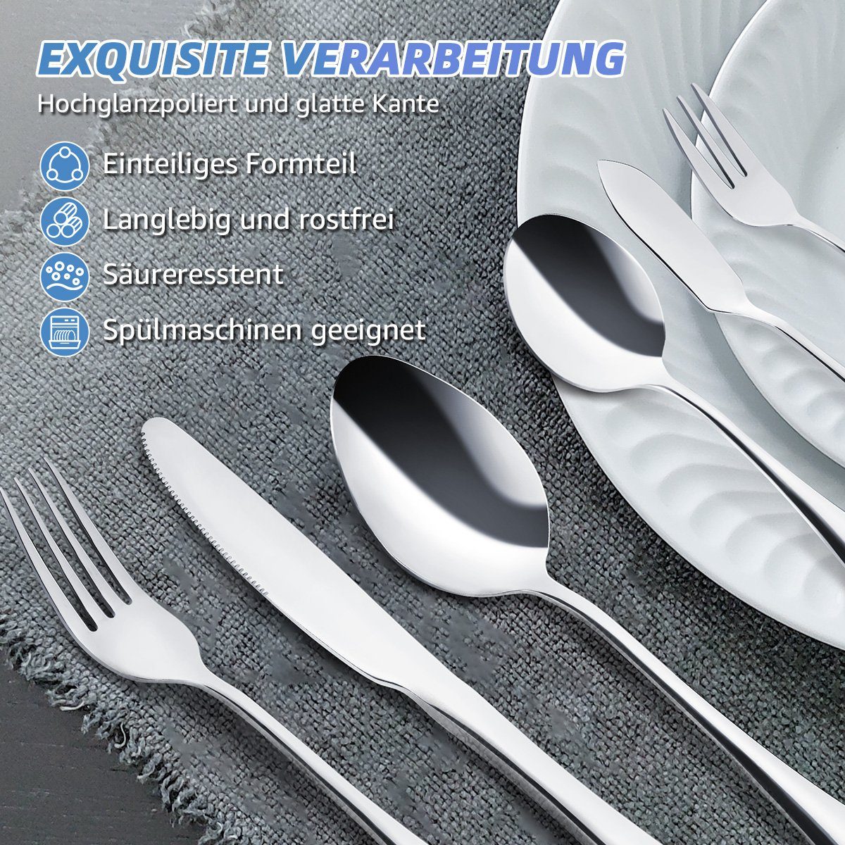 7Magic Besteck-Set, 72 teilig Spiegelpolierte Silber Besteckset