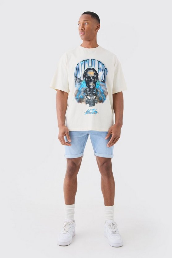 Hellblaue Skinny Stretch Jeansshorts