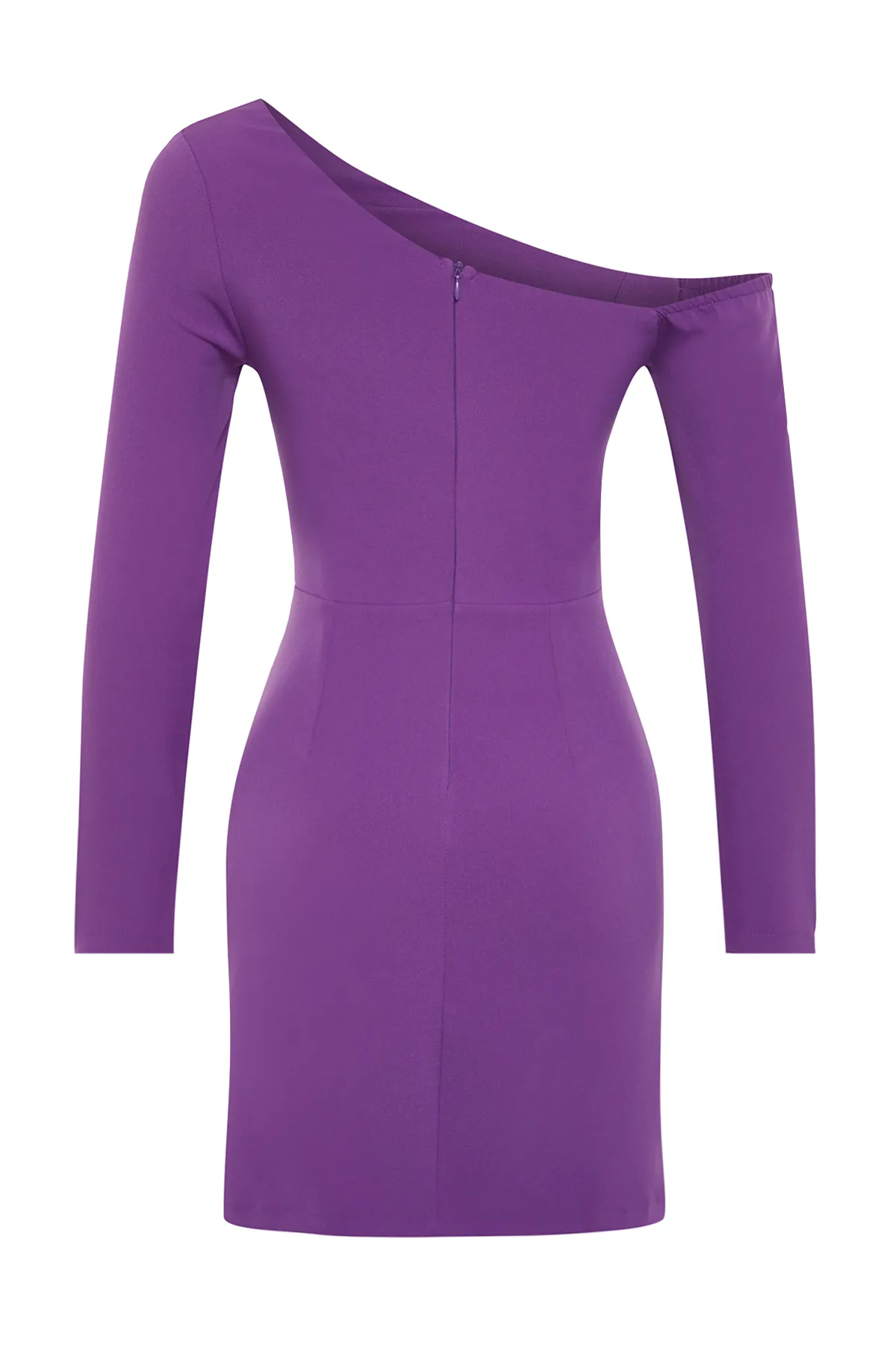 Trendyol Collection  Lilafarbenes, gewebtes, stilvolles Abendkleid mit asymmetrischem Kragen TPRAW24EL00083