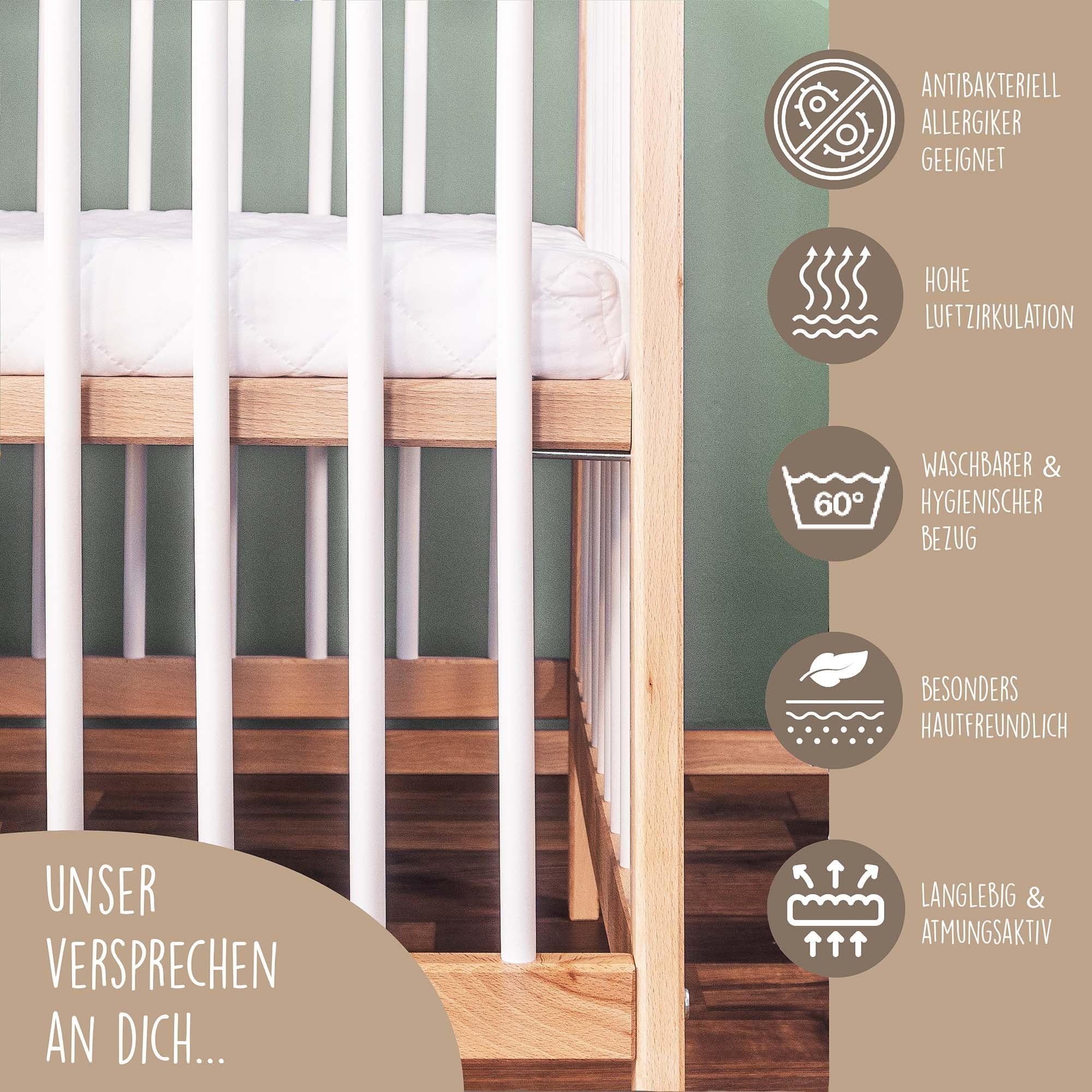 Kindermatratze PUR I Top ANGEBOTE I Begrenzte Zeit, Alcube, 8 cm hoch, Babymatratze 60x120 cm ohne Spannbettlaken, aus 100% Baumwolle und waschbarem Bezug, Härtegrad Weich - Mittelweich Eco 5 zertifizierter, Kindermatratze 60x120 Kaltschaummatratze f