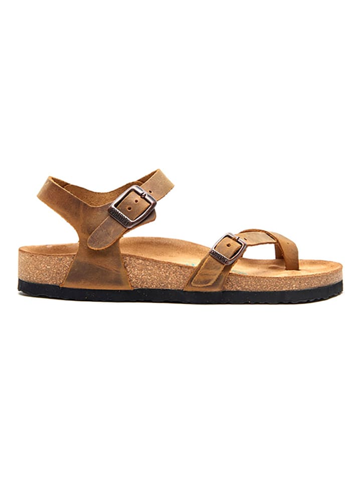 Comfortfusse Leder-Zehensandalen in Hellbraun günstig kaufen