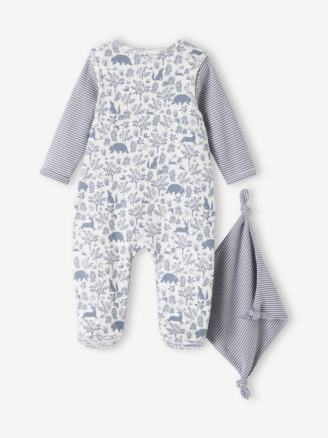 Vertbaudet Baby-Set: Strampler, Body & Schmusetuch, Bio-Baumwolle Oeko-Tex - jeansblau