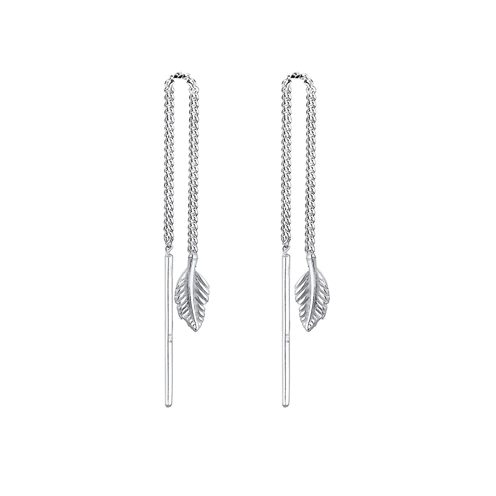 Elli Elli Boucles d'Oreilles Plume Pull-Through Trend Boucles d'Oreilles Femme - Argen Boucles d'oreilles
