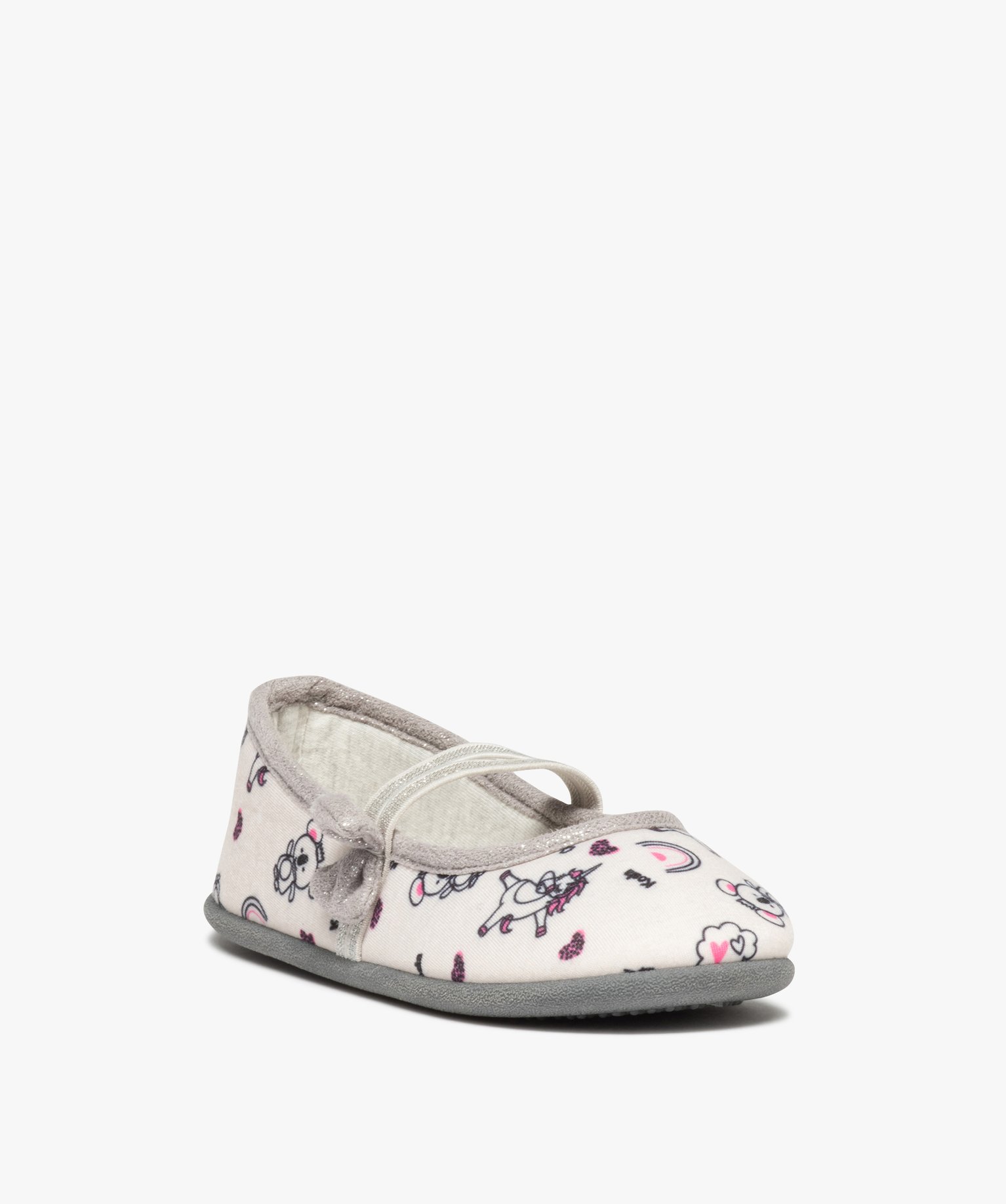 Chaussons fille ballerines imprimées à bride élastiquée gris | GEMO