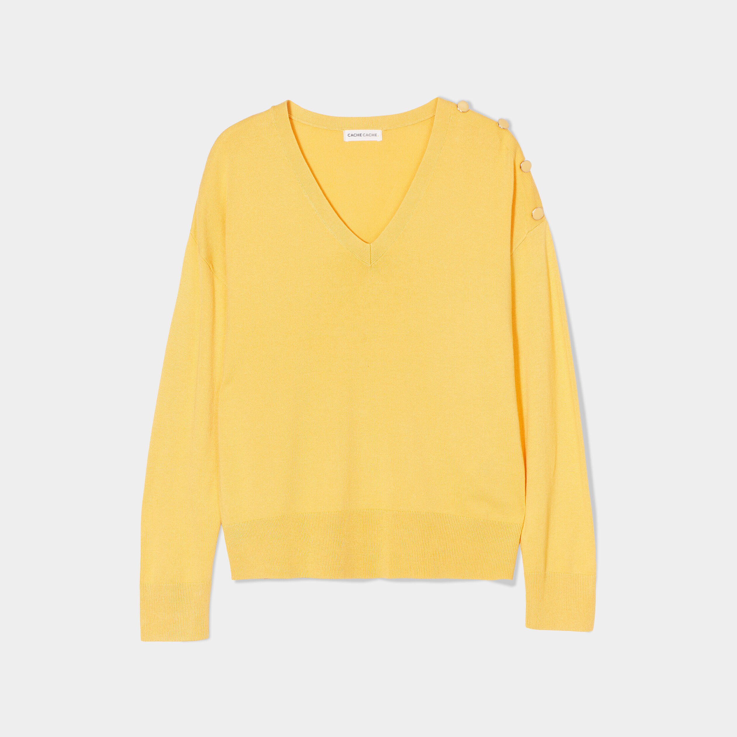 Pull manches longues col en V orange foncé femme | Cache Cache