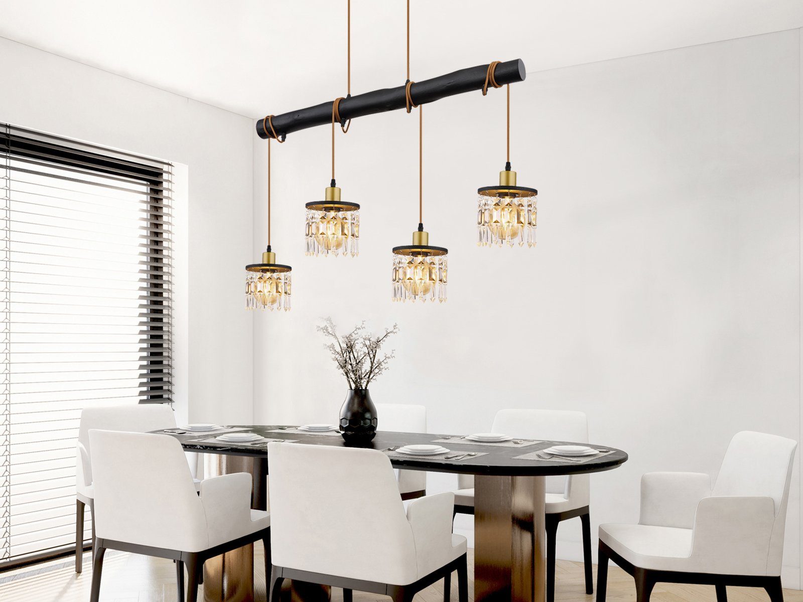 meineWunschleuchte LED Pendelleuchte, LED wechselbar, warmweiß, ausgefallene Designer Holzbalken Lampe für übern Esstisch hängend 85cm