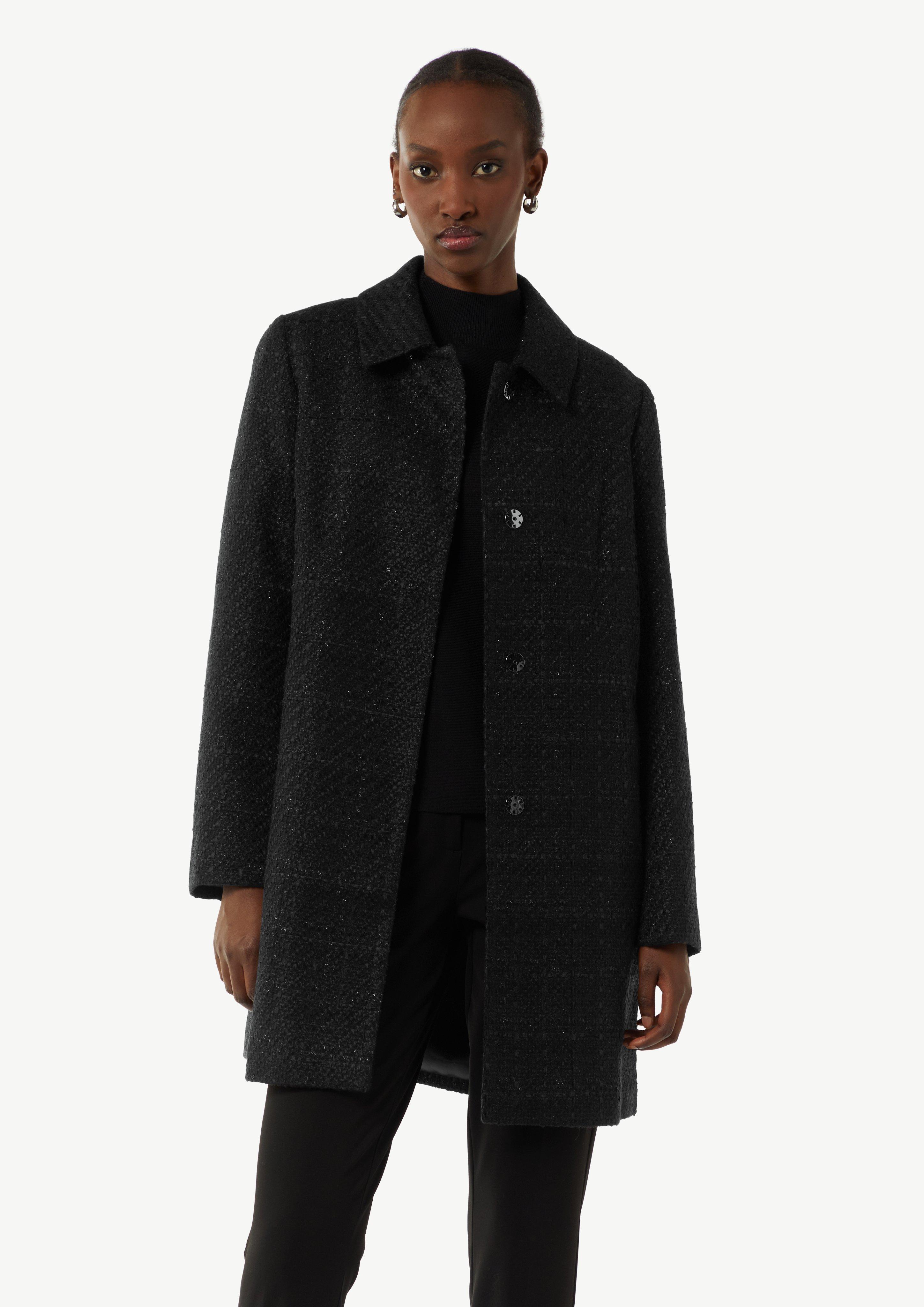 Tweed-Mantel mit schimmerndem Garn - schwarz