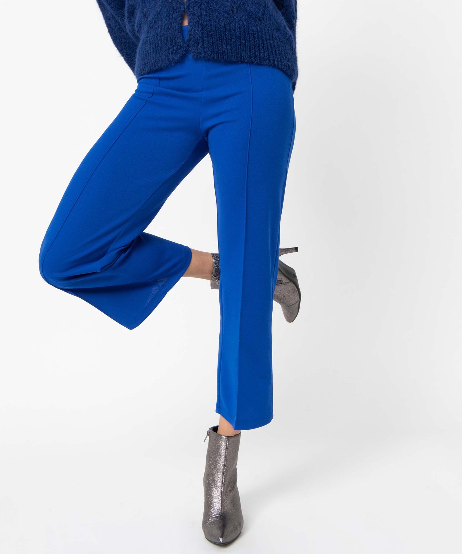 Pantalon femme en toile coupe large bleu | GEMO