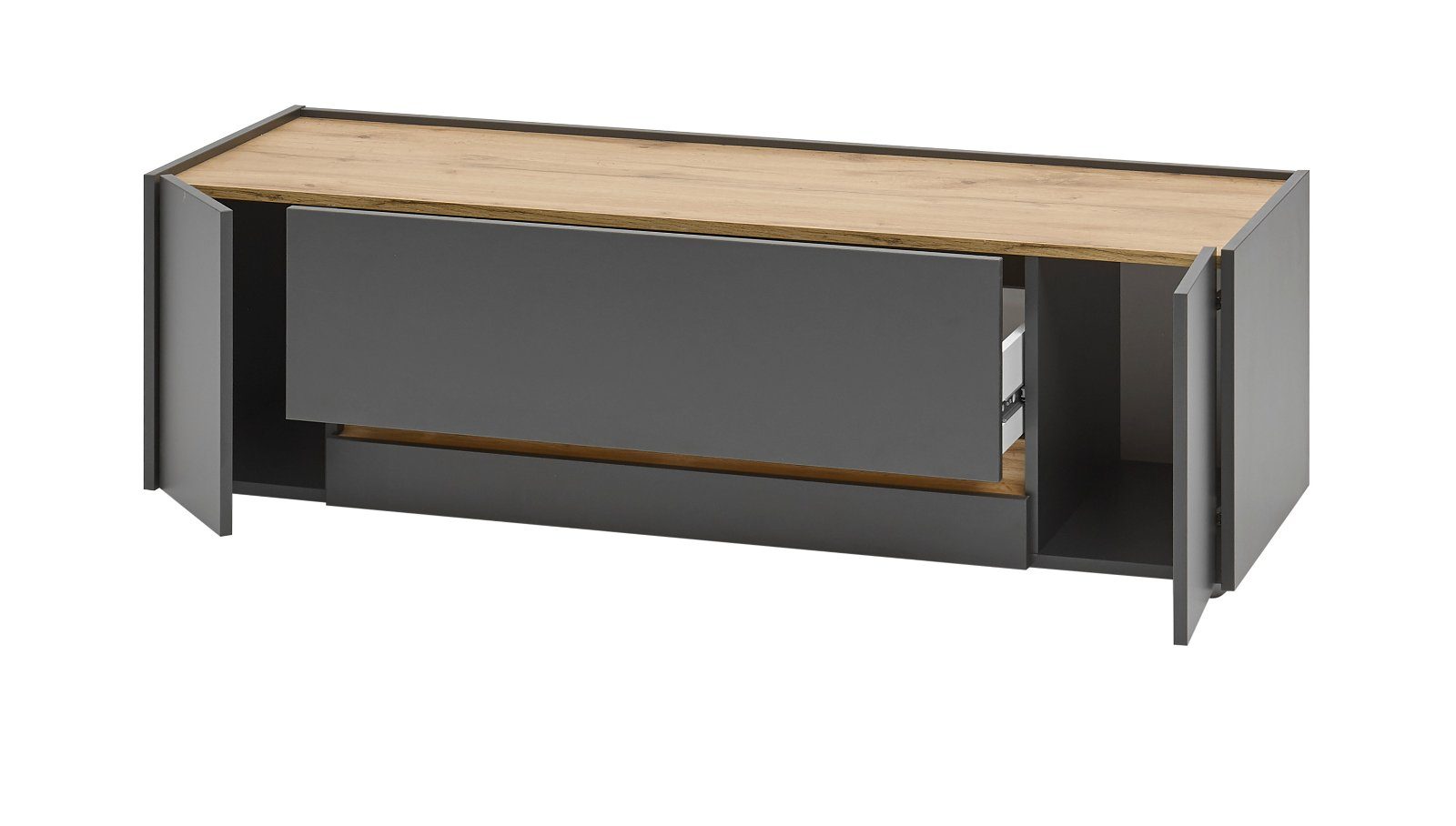 Furn.Design Wohnwand Center, (Set in grau und Wotan Eiche, 4-teilig), mit Vitrinen