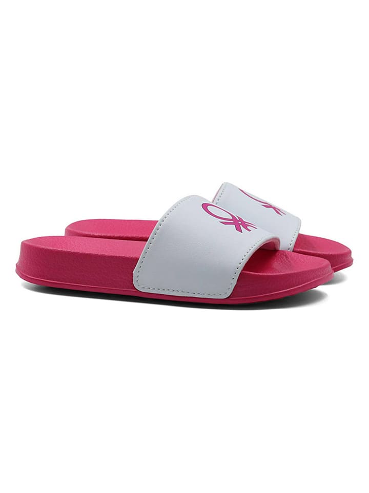 Benetton Pantoletten in Pink/ Weiß günstig kaufen