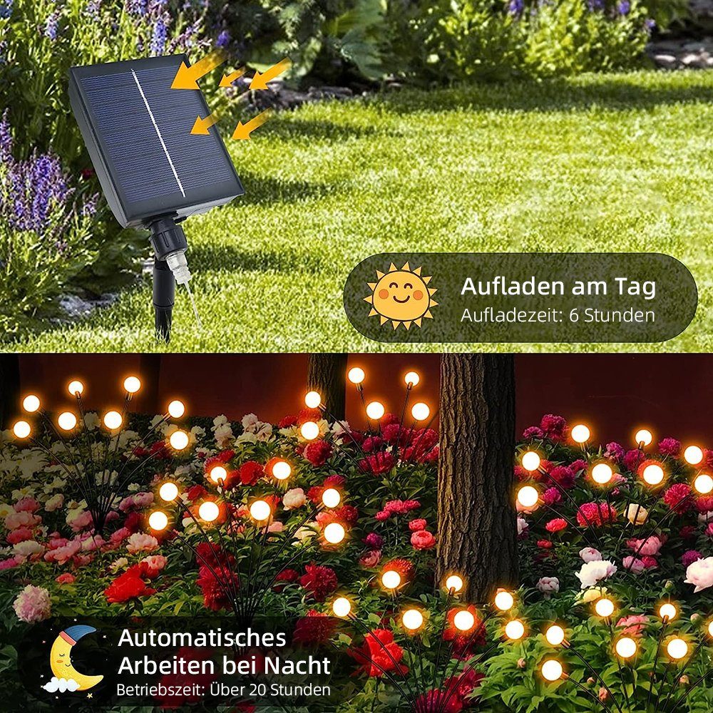 Rosnek LED Gartenleuchte 4 Stück, Solar, 8 Modi, wasserdicht, für Weg Terrasse Landschaft Deko, Warmweiß, Multicolor, Glühwürmchen Lichter, Fernbedienung, Halloween Weihnachten