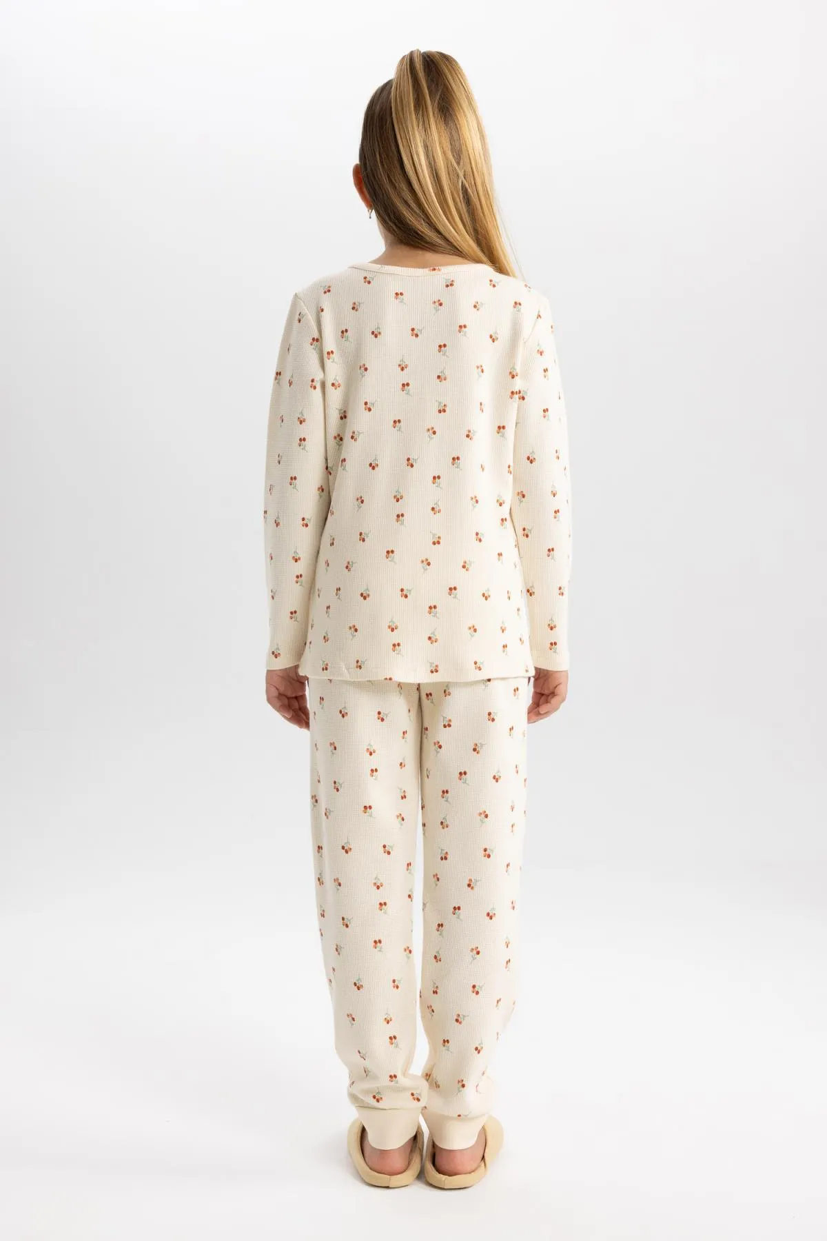 DeFacto  Langarm-Pyjama-Set mit gemustertem Waffelmuster für Mädchen