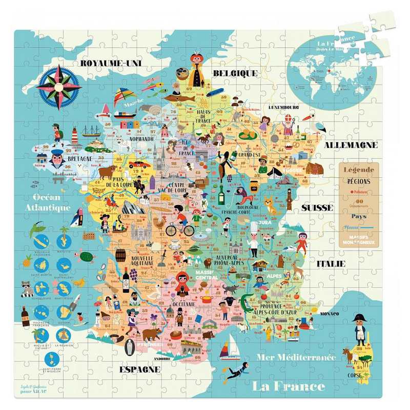 Puzzle Carte de france 300pcs Ingela P. arrhenius, Vilac