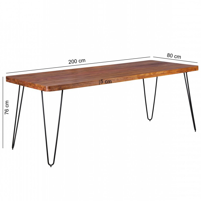 Wohnling Massivholz Sheesham Esstisch 200 x 80 x 76 cm Küchentisch Massiv