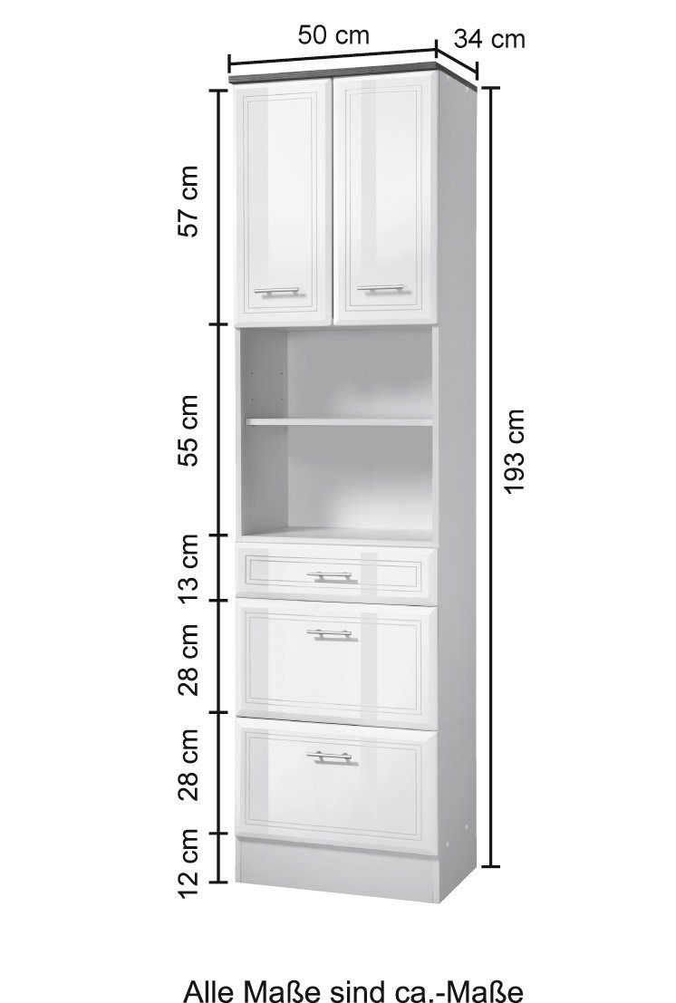 HELD MÖBEL Hochschrank Neapel Breite 50 cm, mit Hochglanzfronten und eleganter Fräsung