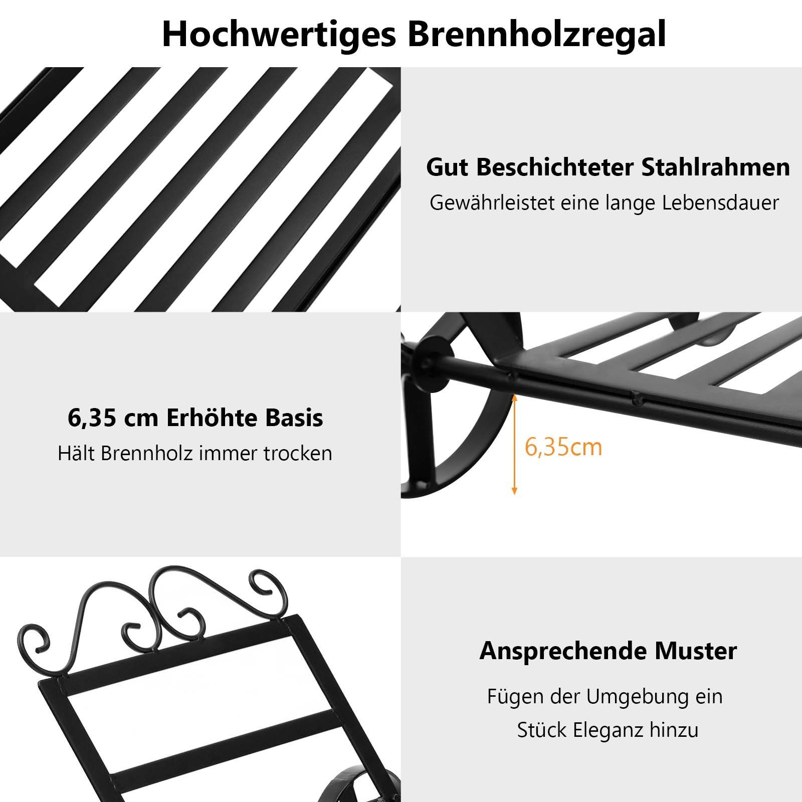 COSTWAY Kaminholzregal Metall, mit 4 Räder
